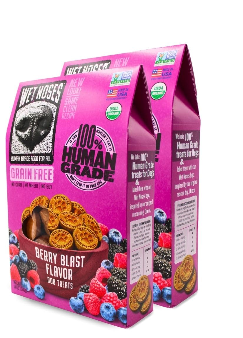 Wet Noses Organic Crunchy Dog Treats – for All Pet Sizes Breeds – All-Natural Puppy Treat Senior Dog Snack – 100% Human-Grade – Delicious Chews for Dogs – Grain-Free Berry Blast 14 Oz (2-Pack)